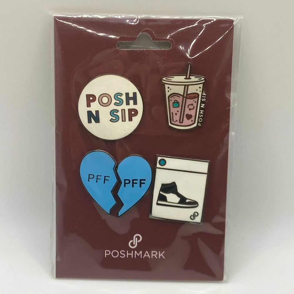NWT Posh n Sip‎ Pins PFF Fasion Five Pieces Enamel Silver Metal Broken Heart